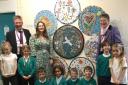 Nick Southgate, Chloe Cole and Patricia Waller from Dereham Infant and Nursery, with pupils from the school