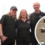 (From LtR) Simon Doble, alongside his Pétanque teammates Marion Halsey, and Phil Boarder