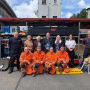 (From Left to Right) Roger Mitchell USAR team leader, Cllr Margaret Dewsbury, Cllr Phillip Duigan, George Freeman Mid-Norfolk MP, Cllr Kay Mason Billig Norfolk County Council Leader, Ceri Sumner Chief Fire Officer Andy Nash, and members of the USAR team