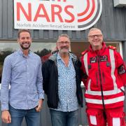 At NARS' Dereham headquaters for Norfolk Day, were, from left, donor Rob Mason, Ray Fretwell adn Carl Smith
