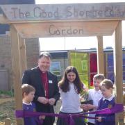 The Bishop of Norwich opened the garden with the help from monitors William, Jacob, Amani and Heath