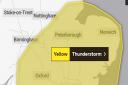 The Met Office has issued a yellow weather warning for thunderstorms and heavy showers in Norfolk on Wednesday