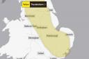 A yellow weather warning for thunderstorms is in place for parts of Norfolk