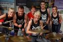 The drummers before the start of their 80 hours attempt at the world record for the longest running drumming team marathon at JDT Music, Dereham. (LtR) Lorraine Dorrington, Ryan Murray, Tiggy Howe, Janel Spalding, Aaron Houseago and Holly Jones.