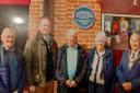 At the unveiling of the plaque were, from left, Fred Milk, Alistair Wright, Peter Wright, Jean Stratford (nee Wright) and Dereham's mayor Hugh King