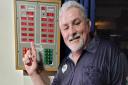 Paul Taylor from Mattishall after he hit an iconic nine-dart finish during a knockout game in the SN Motors Dereham dart league at the Mattishall Sports and Social Club