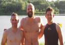 Sam Steggles, Alex Begg and Russell de Beer are part of a five-strong team training to swim across Lake Geneva for a Norfolk-based brain tumour charity