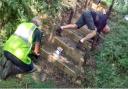 Volunteers repairing the steps which run down from the A47.