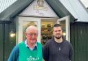 Dave Pearson, from the Mid Norfolk Foodbank, and Toby Rouse, from Wellspring Family Centre, at the Food Cabin in Dereham