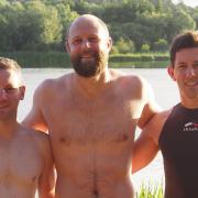 Sam Steggles, Alex Begg and Russell de Beer are part of a five-strong team training to swim across Lake Geneva for a Norfolk-based brain tumour charity