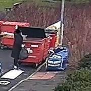 CCTV caught these two fly-tippers dumping their waste in private bins despite the recycling centre being only half-a-mile away.