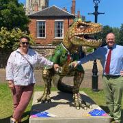 Break's relationship development manager Michael Rooney, CEO Rachel Cowdry, and George Freeman MP met in Norwich's Cathedral Close to see the sculptures.