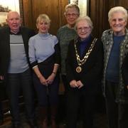 Then-mayor of Dereham Hilary Bushell meeting with members of Caring Friends for Cancer Mid Norfolk, in 2018