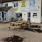 A group of six vandals, captured on CCTV, were seen lifting a plant pot above their heads before smashing it on the ground outside Norski Noo's Gallery on Georges Road, Dereham at 8.45pm on Wednesday, April 13.