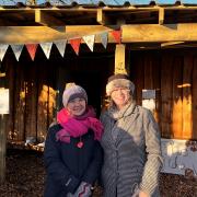Kate King and Catherine Ogle (right) at Reepham Primary School for the opening of The Hide