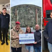 Ian Brown (centre image, left) curator RAF Sculthorpe Heritage Centre has thanked Stewards Safety Supplies (left), Economy Plant Hire (right) and Bennetts Windows (centre) for their help in the centre's rehoming project