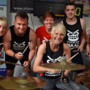 The drummers before the start of their 80 hours attempt at the world record for the longest running drumming team marathon at JDT Music, Dereham. (LtR) Lorraine Dorrington, Ryan Murray, Tiggy Howe, Janel Spalding, Aaron Houseago and Holly Jones.