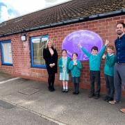 Shannon O’Sullivan, left, and Nick Wade with pupils at Lyng Church of England Primary Academy.
