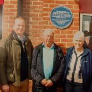 At the unveiling of the plaque were, from left, Fred Milk, Alistair Wright, Peter Wright, Jean Stratford (nee Wright) and Dereham's mayor Hugh King