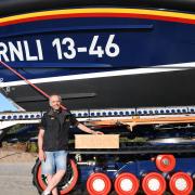The oak step crafted by Wells RNLI Ray West for HRH The Duke of Kent with Shannon lifeboat Duke of Edinburgh