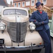 Antoinette Ford with her 1938 Pontiac, at a previous Reepham Classic Car Festival