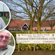 Dereham Football Club which is arranging a fundraising event in honour of Colin Wright (bottom Inset) and Mike Baldry, on October 1 at Aldiss Park.
