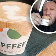 Simon Hughes, owner of Burt’s Girls Coffee (inset) in Dereham has started offering the cupffee cup, an entirely edible cup, bar the recyclable paper sleeve, that coffee drinkers have dubbed the cookie cup