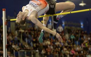 Chris Baker in action in the men's high jump during day two of the Indoor British Championships at Sheffield. Picture: PA
